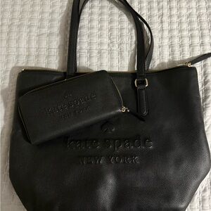 Kate Spade Black Pebbled Leather Tote With Matching Wallet